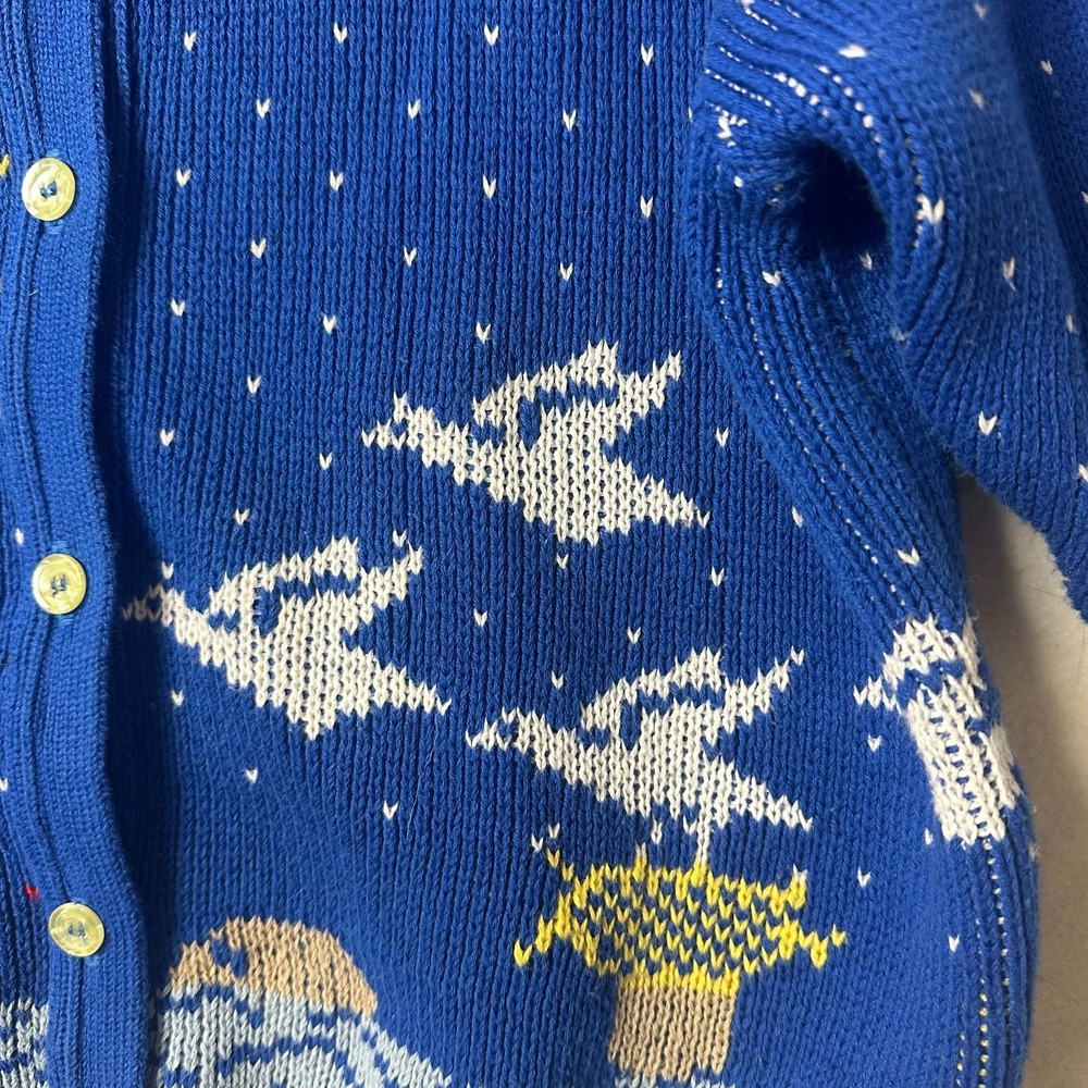 Sweater Loft New York blue sailboat seagull novelty short sleeve cardigan - Picture 3 of 6